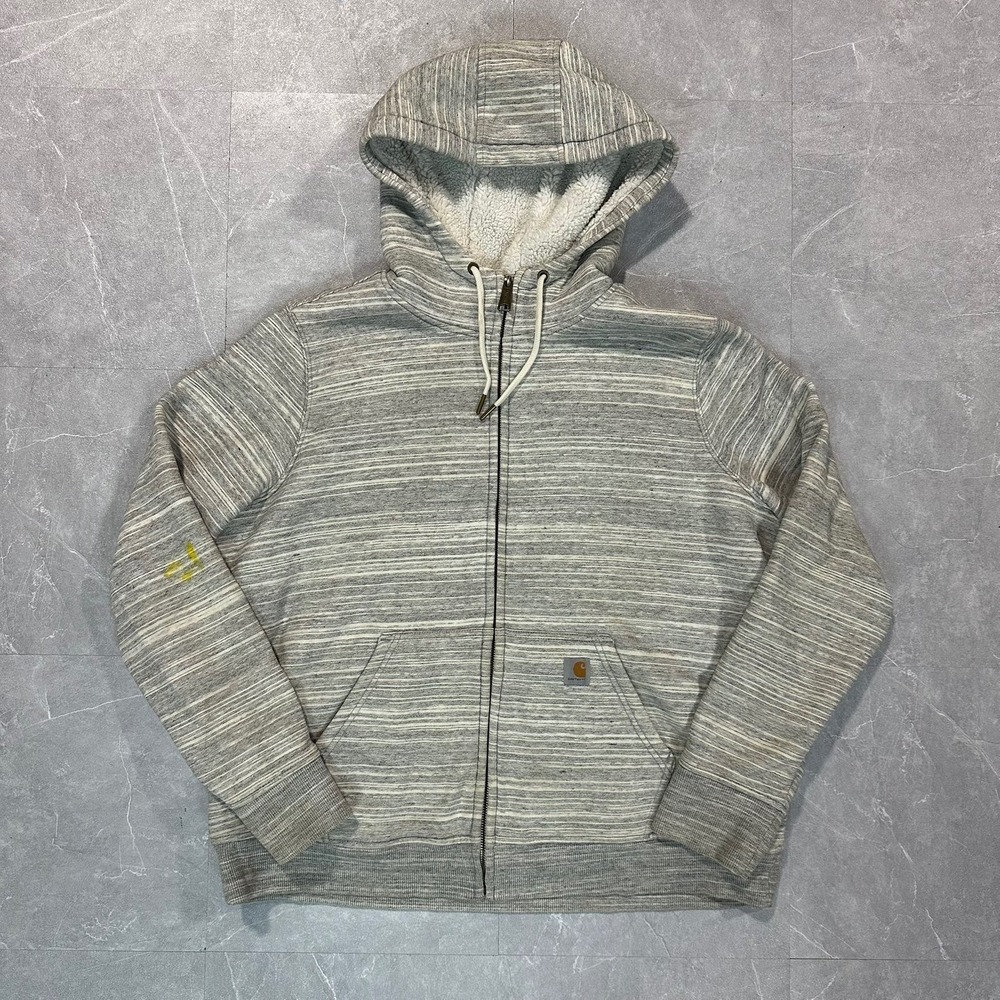 Carhartt Womens XL Relaxed Fit Sherpa Lined Full Zip Hoodie Space Dye Grey